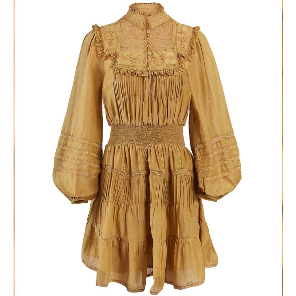 Secret Mission Alicia Victorian Billow Mini Dress Gold Size M Nwt $650